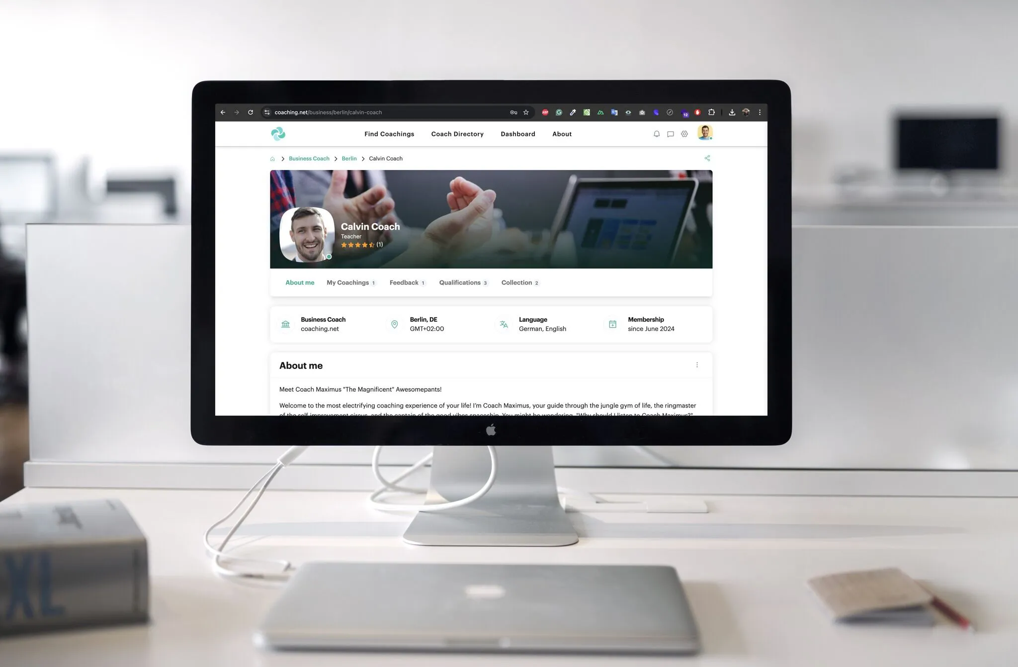 Computer screen displaying a visually appealing profile layout, symbolizing how coaches can create unique and engaging profiles to attract potential clients on coaching platforms.